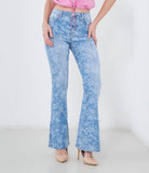 Flared jeans with floral pattern