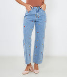 Jeans con fiori ricamati
