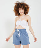 Cropped top with adjustable drawstring