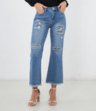 Jeans flare con strass