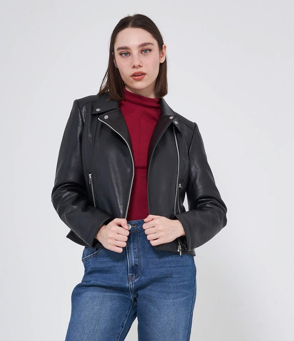 Giacca Corta Giubbotto Ecopelle Azzurro Giacca Corta In Similpelle