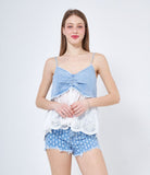 Top in denim lavorato