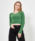 Plush effect sweater with V-neck