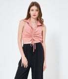 Cropped shirt with drawstring