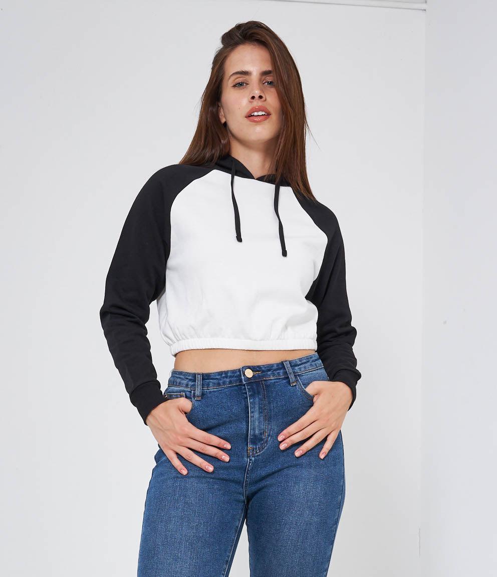 Felpa crop bicolor Nero S