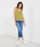 Cotton tank top with wide neckline