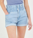 Light blue shorts with elastic detail