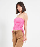 Bandeau top with drawstring on the sides
