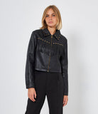 Faux leather jacket with fringes